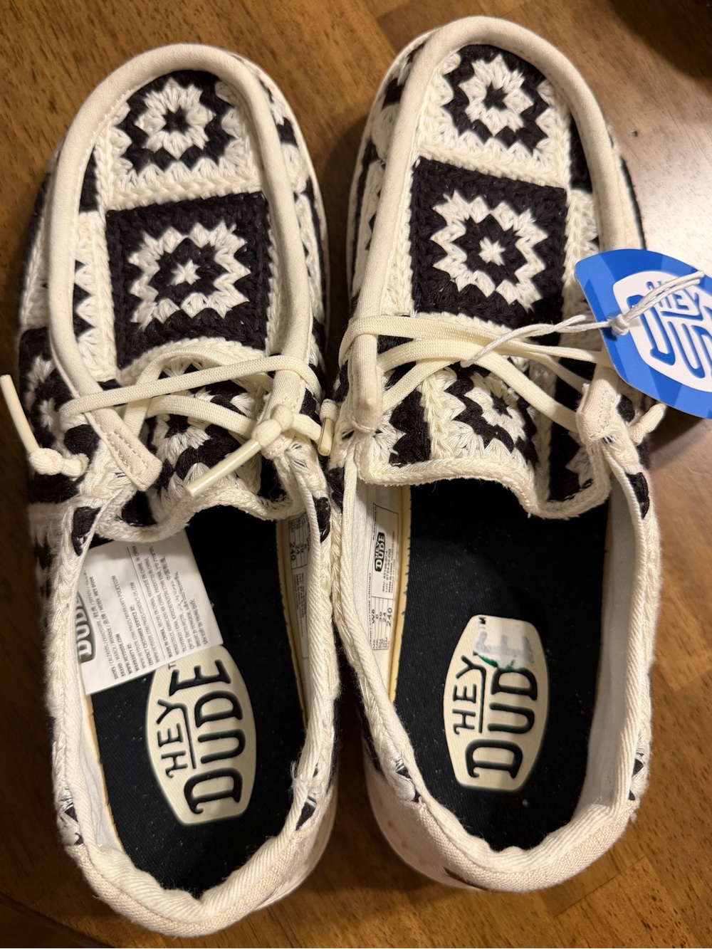 Hey Dude Crochet Slip-On Sneakers in Black and Cream